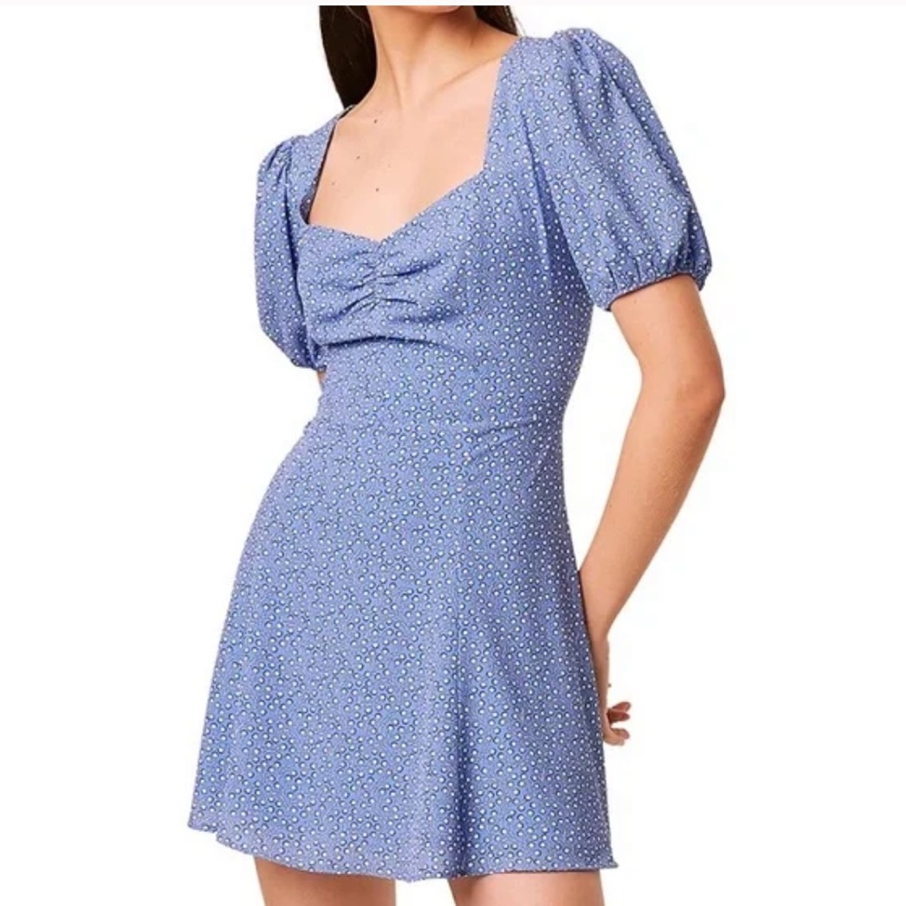 French connection elao verona puff sleeve dress. Blue pattern